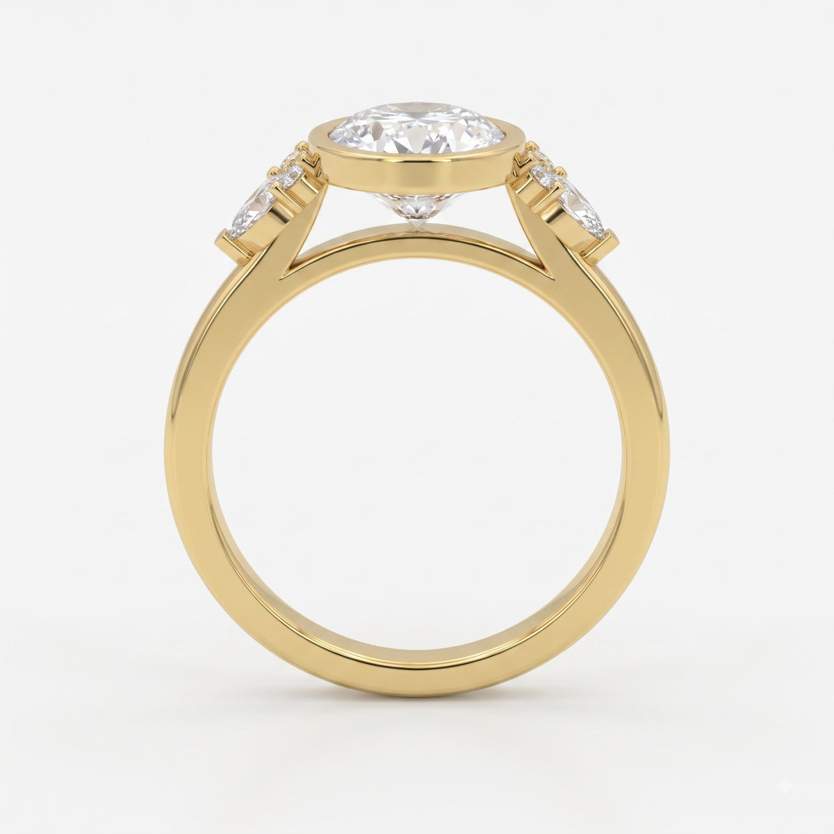 Elegant Oval Diamond Bezel Setting Side-Stone Ring