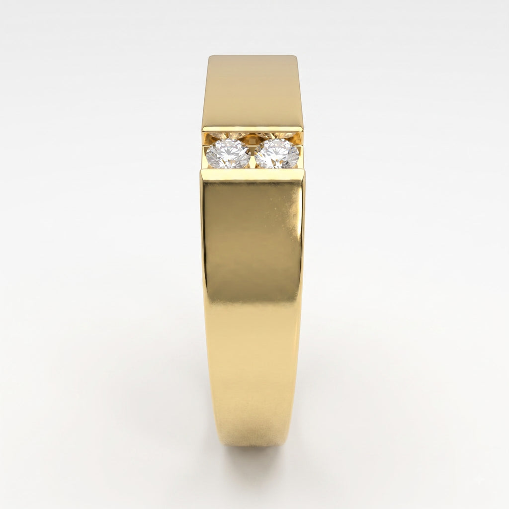 Modern Signet Men's Round Diamond Wedding Band