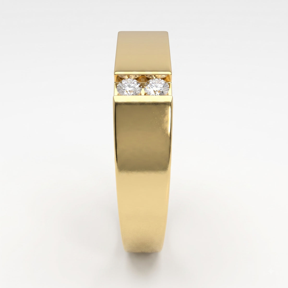 Modern Signet Men's Round Diamond Wedding Band