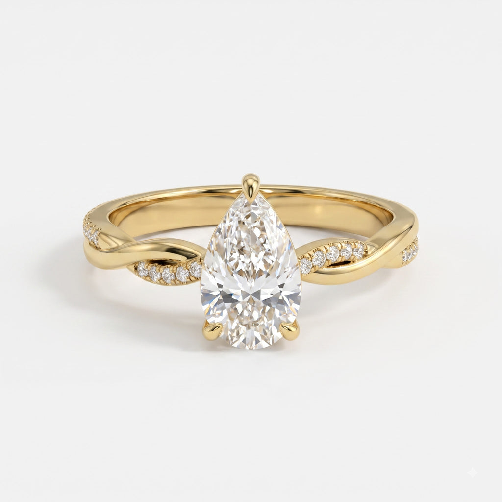 Seraphina Pear Diamond Crossover Side Stone Engagement Ring