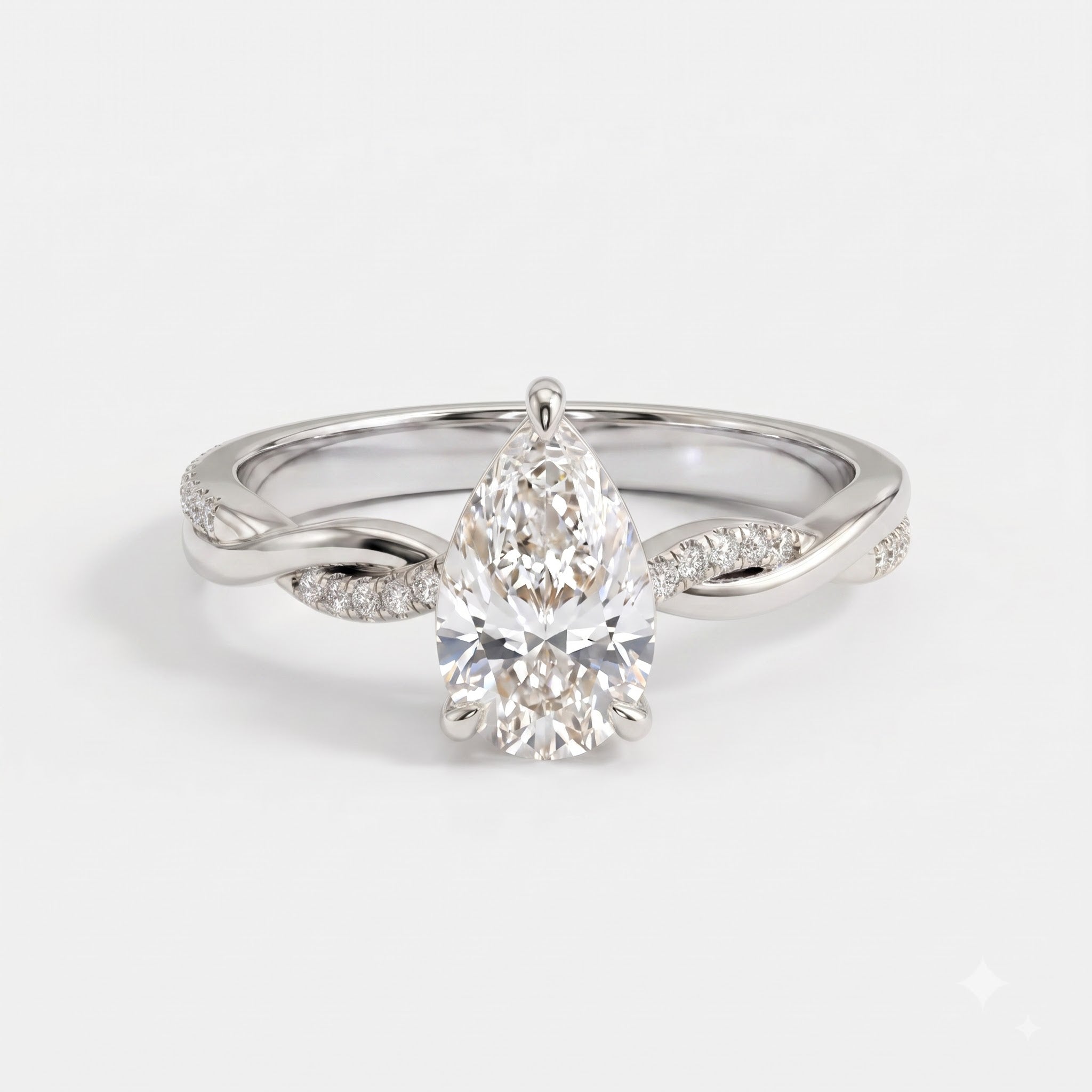Seraphina Pear Diamond Crossover Side Stone Engagement Ring