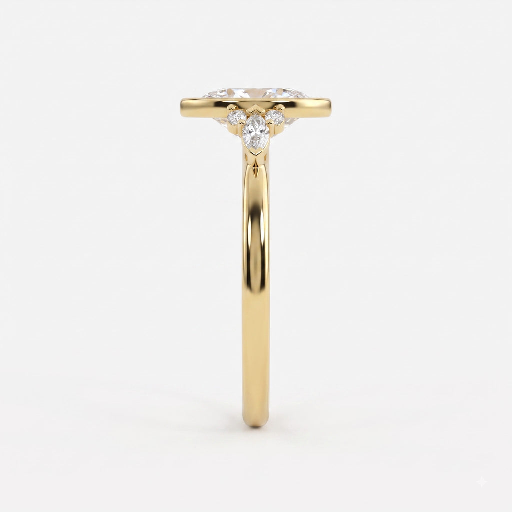 Elegant Oval Diamond Bezel Setting Side-Stone Ring