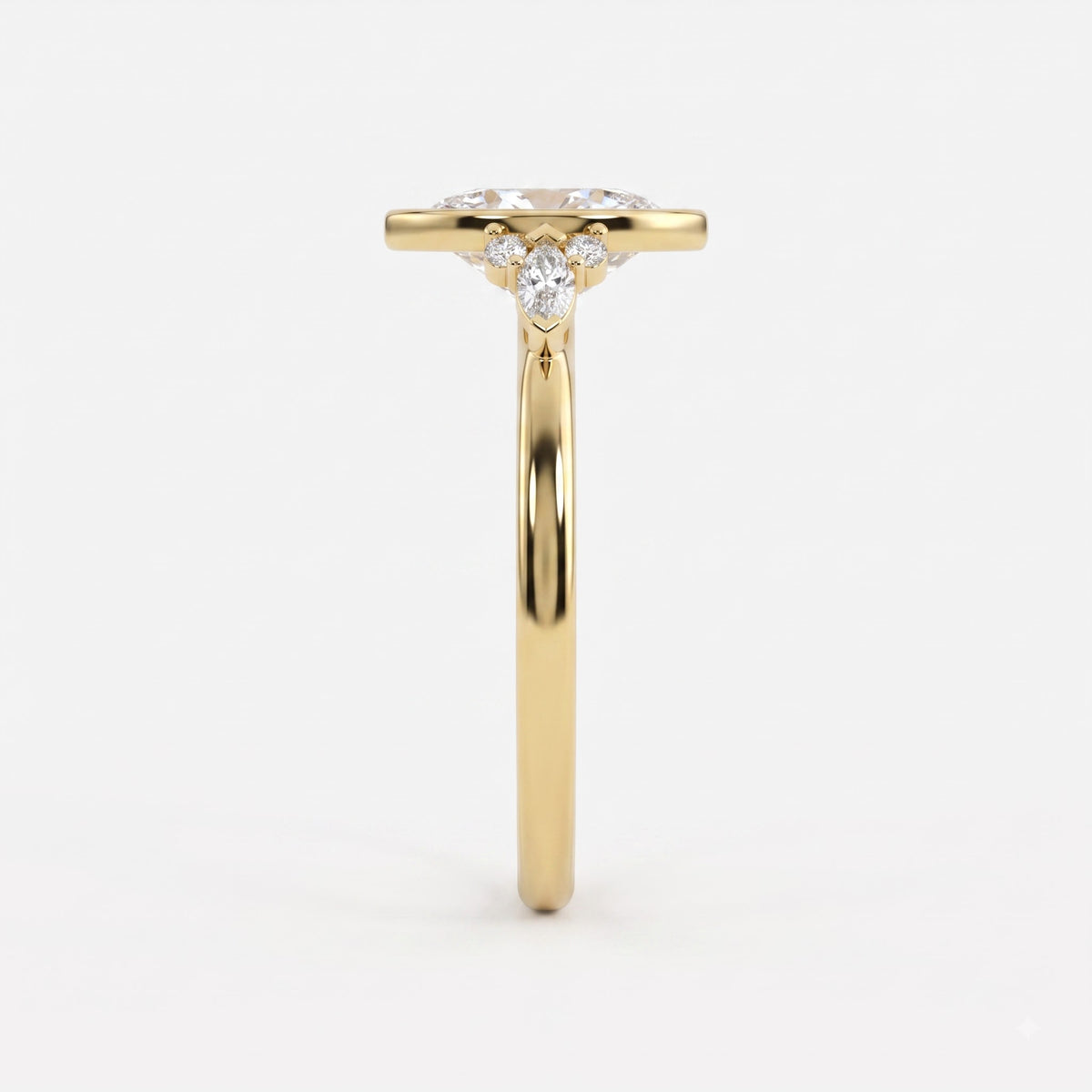 Elegant Oval Diamond Bezel Setting Side-Stone Ring