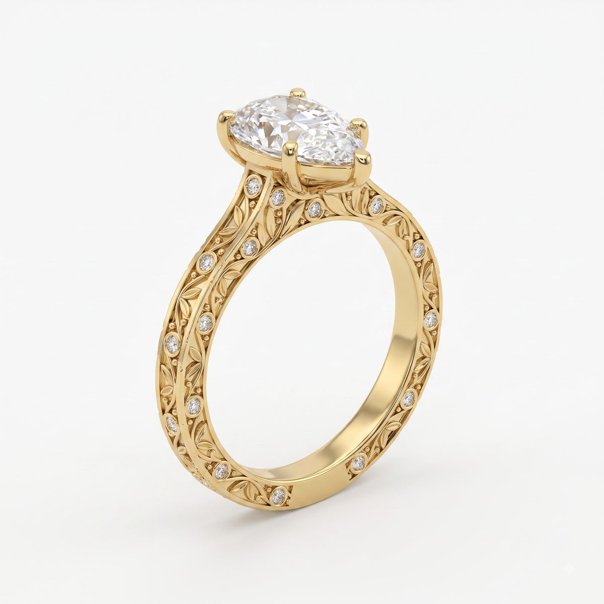 Aurelia Fleur Floral Pear Diamond Vintage Ring