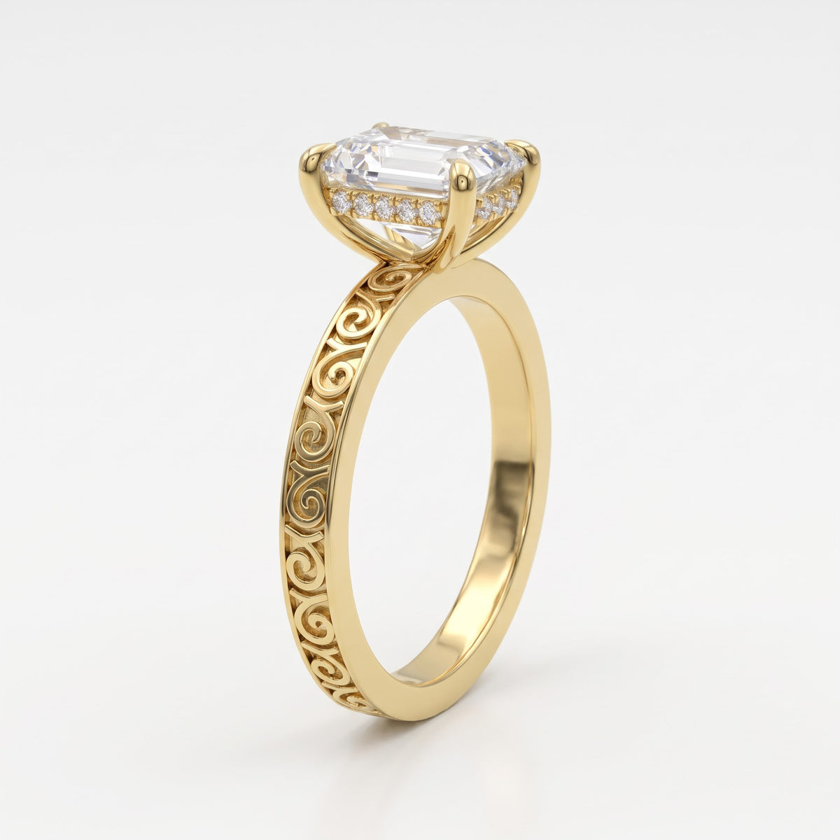 Celestia Royale Emerald-Cut Diamond Hidden Halo Ring