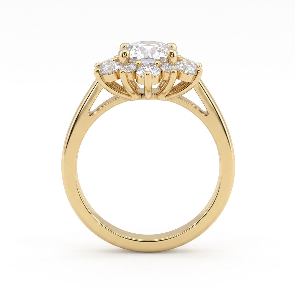 Luminous Floral Round Diamond Halo Ring