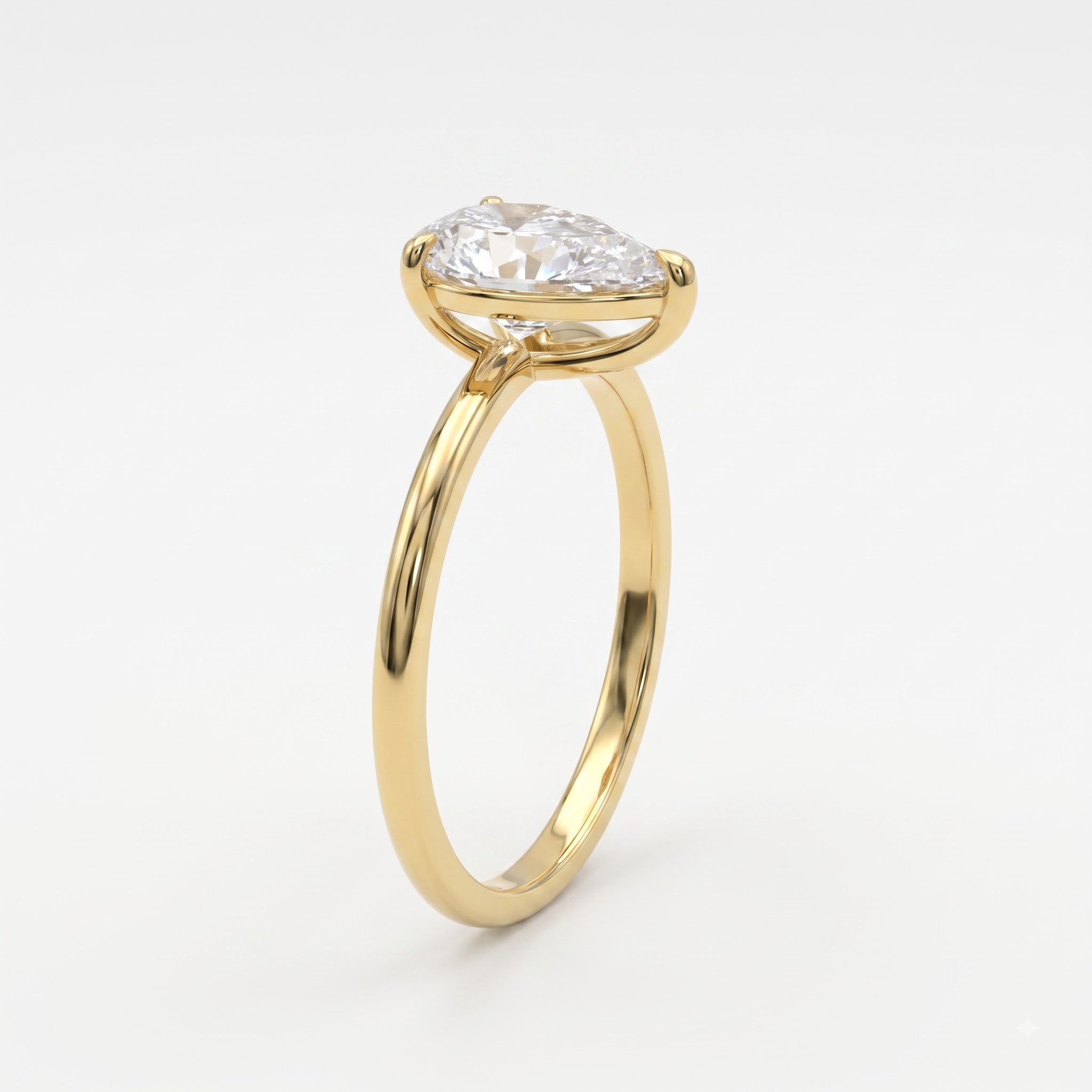 Minimalist Modern Teardrop Pear Cut Diamond Solitaire Ring