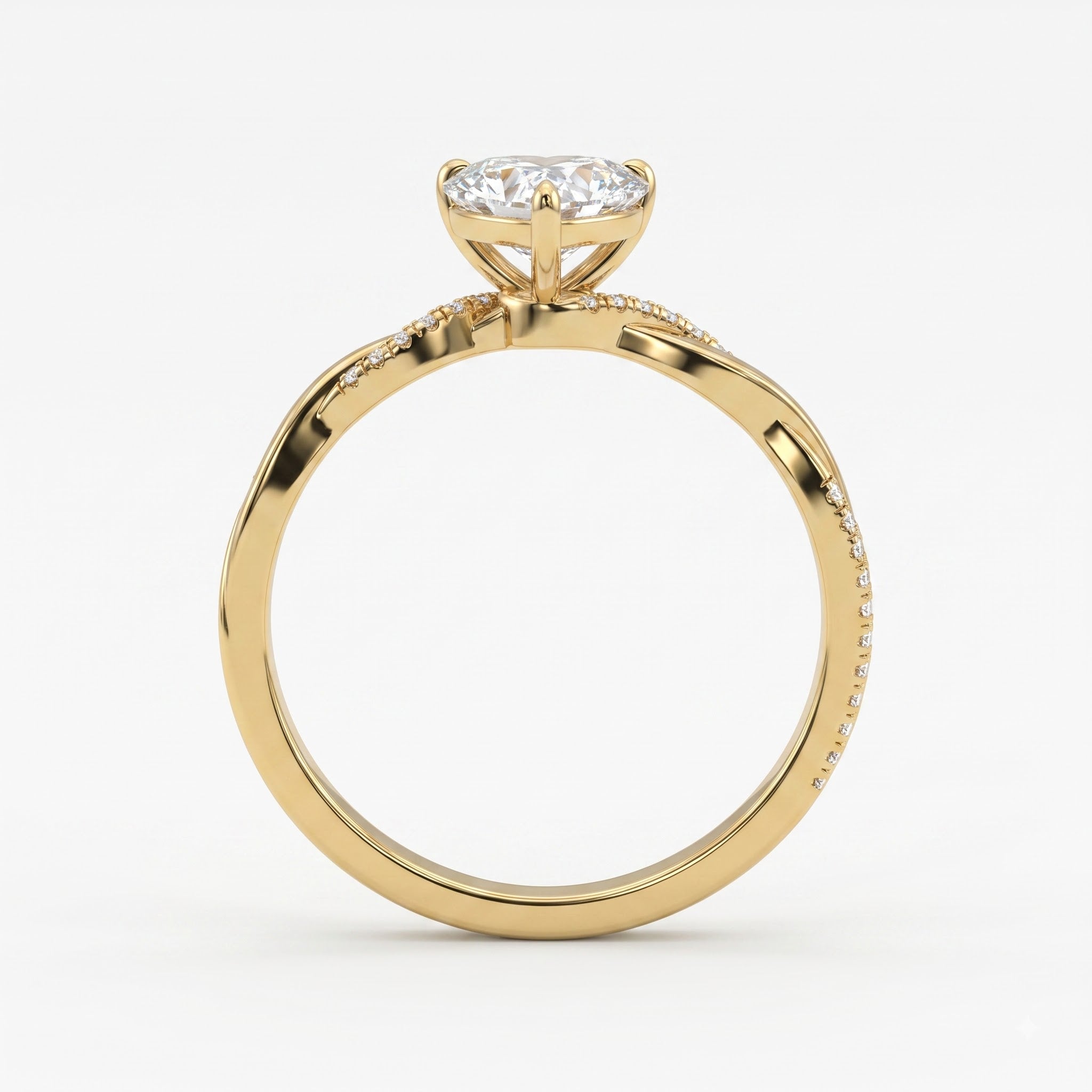 Aurelia Heart Cut Diamond Twisted Side Stone Ring