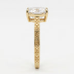 Vintage Floral Engraved Long Cushion Solitaire Ring