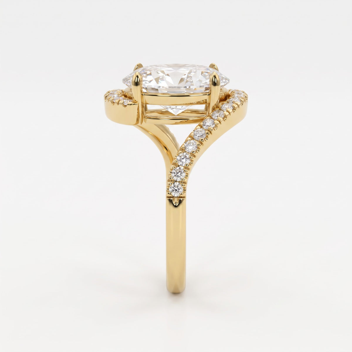 Celestia Twist Oval Diamond Crossover Side Stone Ring