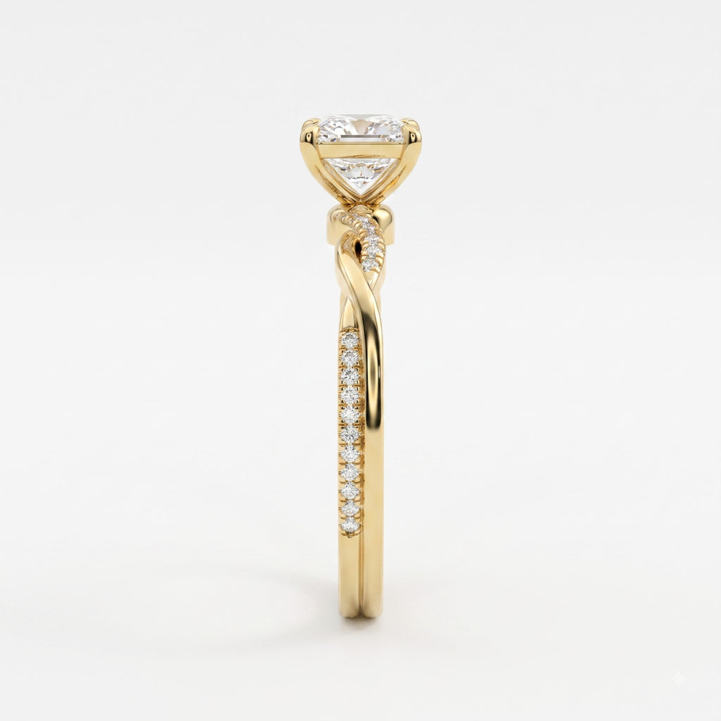 Princess Cut Crossover Pavé Side Stone Engagement Ring