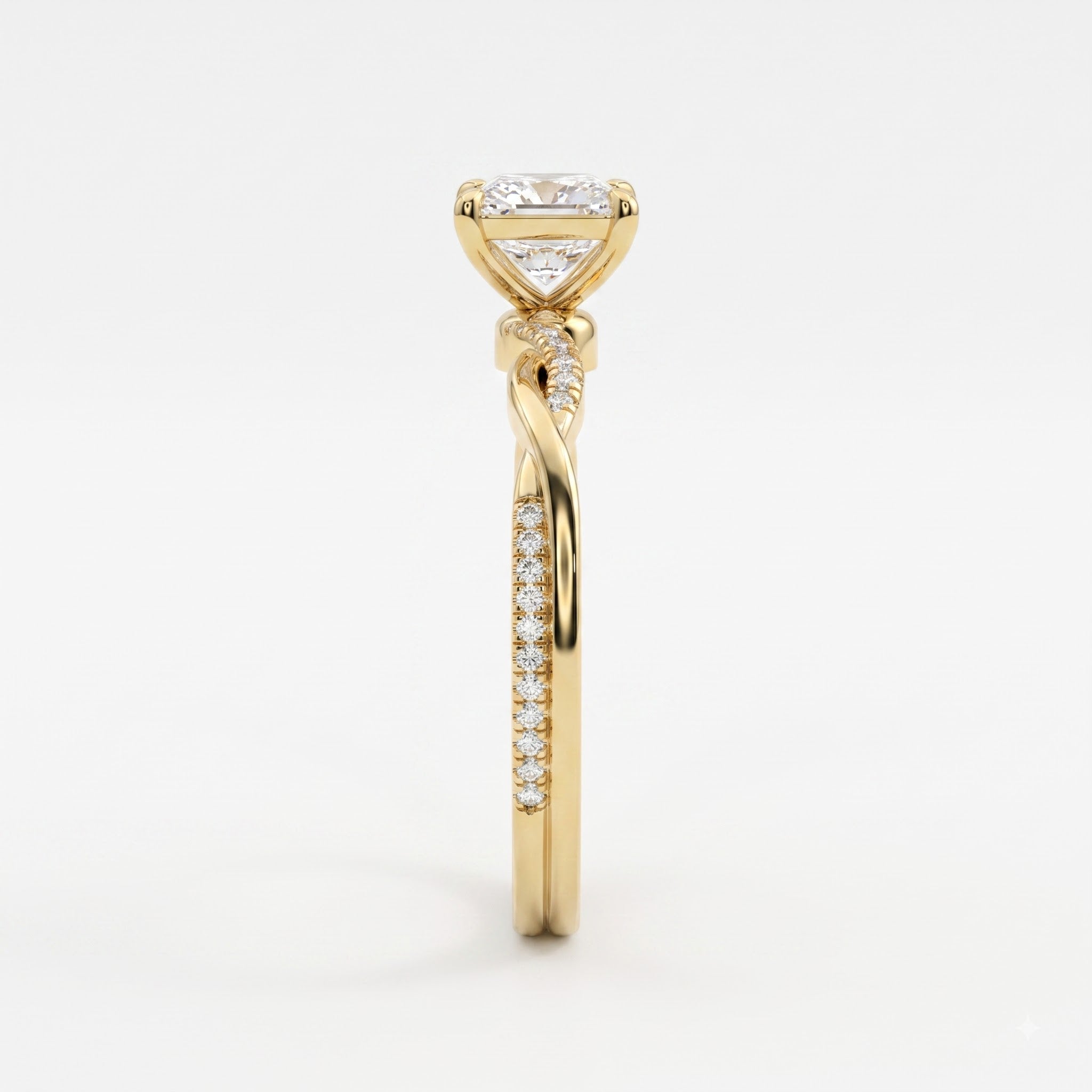 Princess Cut Crossover Pavé Side Stone Engagement Ring