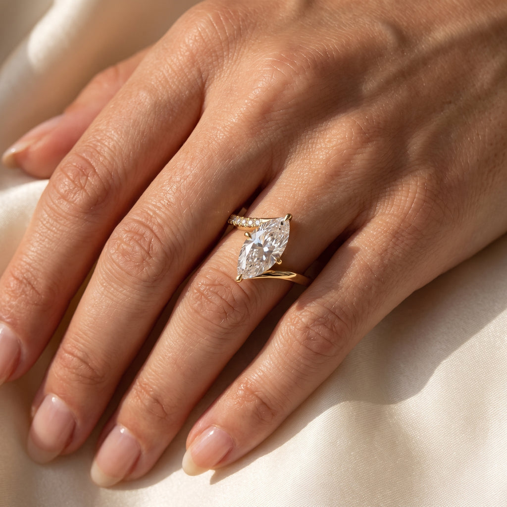 Modern Bypass Marquise  Side Stone Engagement Ring