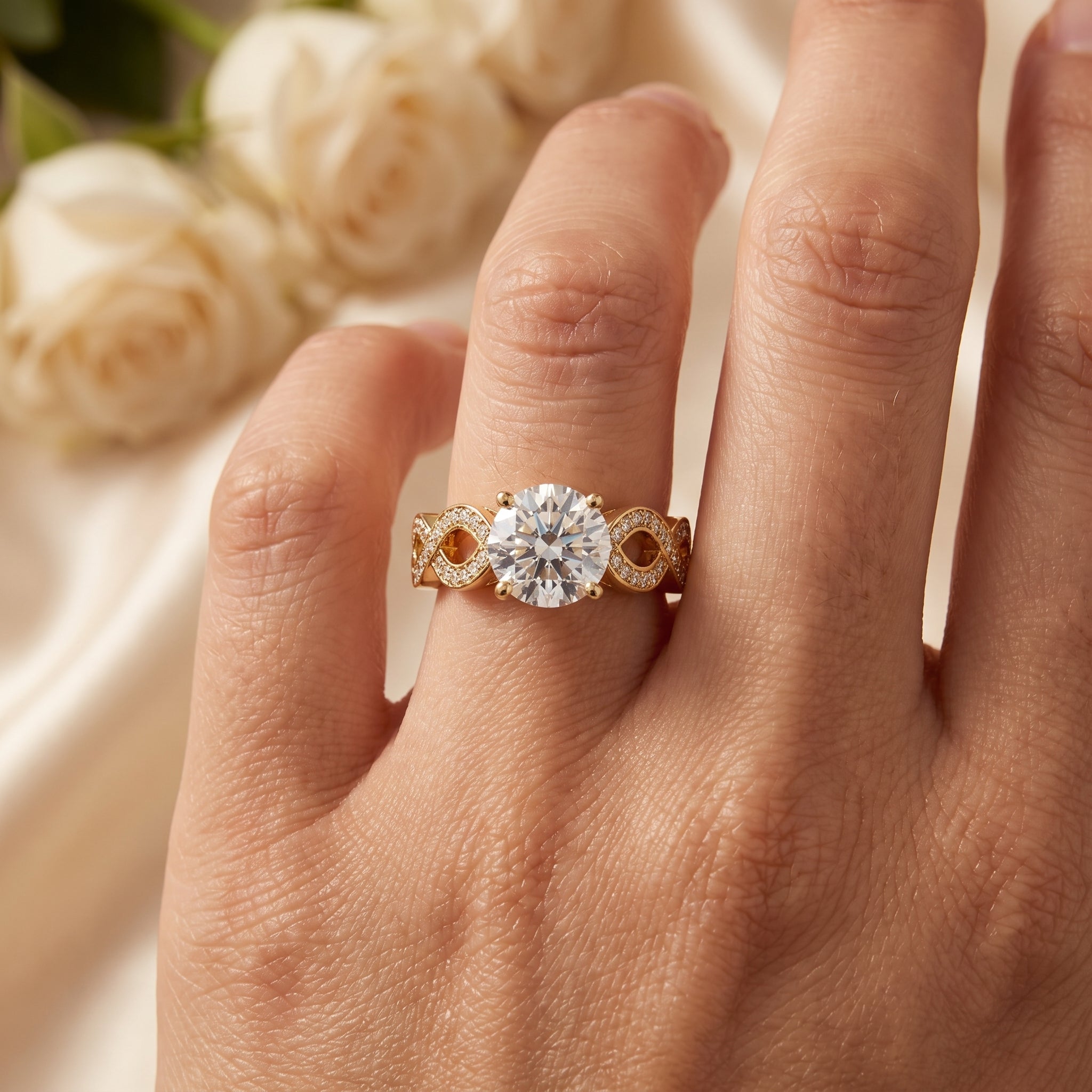 Modern luxury vintage-inspired Round Diamond Side Stone ring