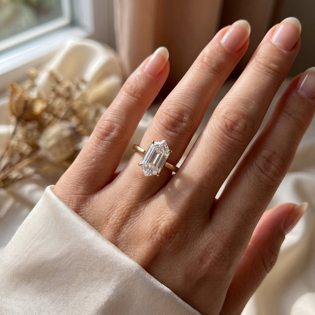 Elongated Hexagon Lab Diamond Solitaire Engagement Ring