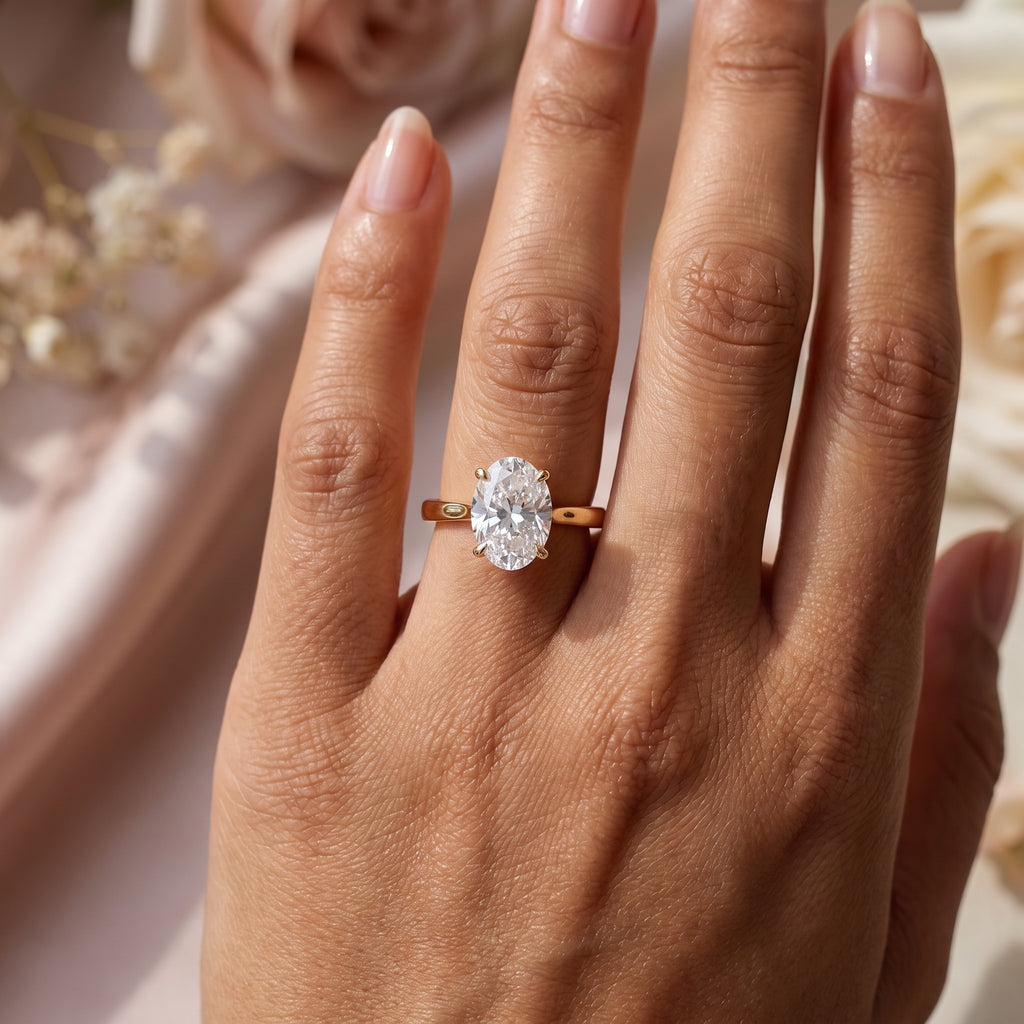 Portuguese Oval Cut Lab Grown Diamond Solitaire Engagement Ring