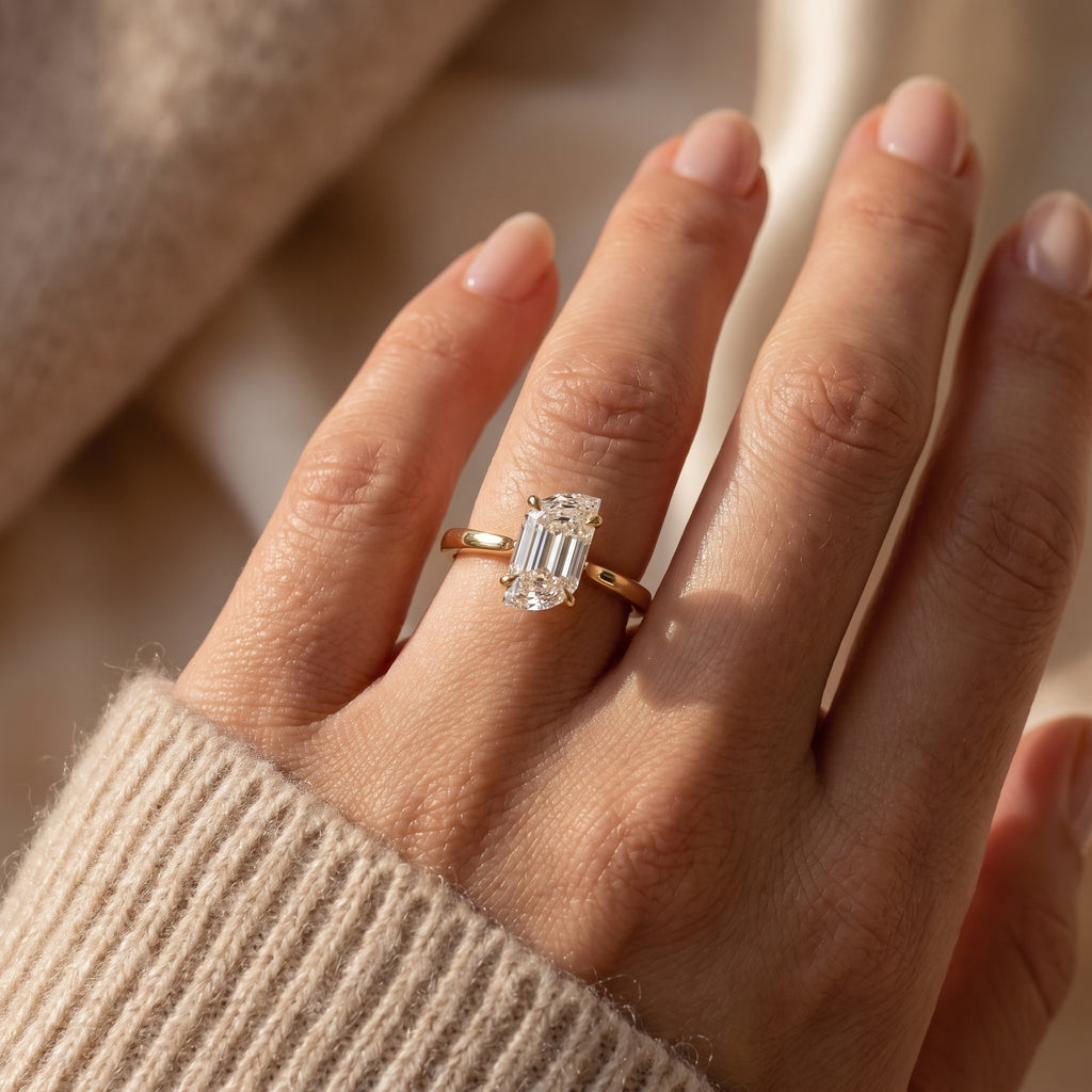 Flame Cut Lab Diamond Solitaire Engagement Ring