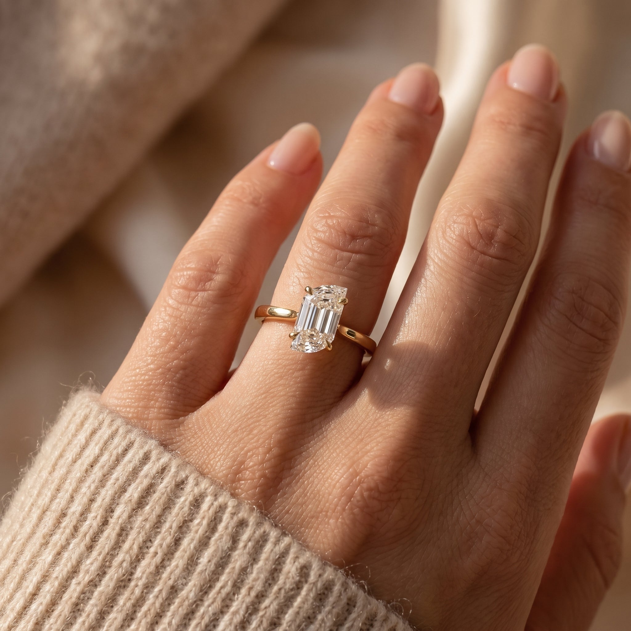Flame Cut Lab Diamond Solitaire Engagement Ring