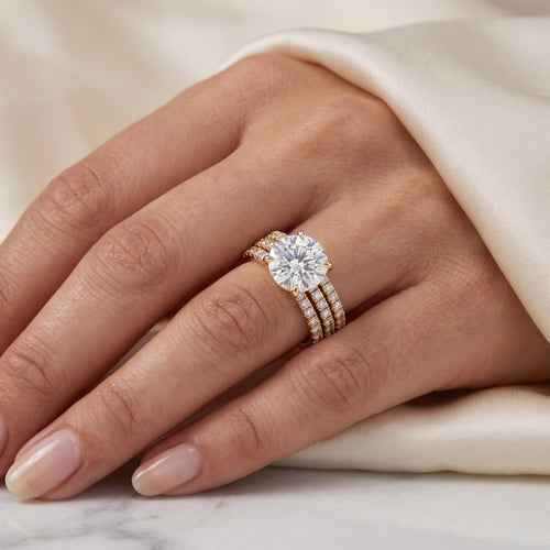 3 Row Round Diamond Statement Side Stone Ring