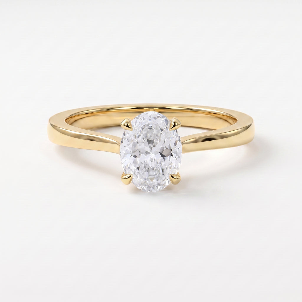 Portuguese Oval Cut Lab Grown Diamond Solitaire Engagement Ring