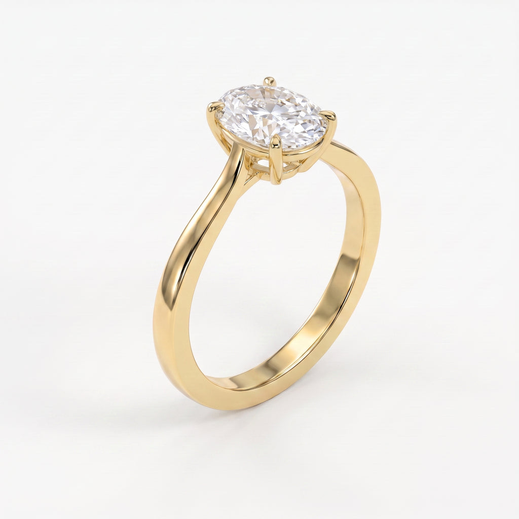 Portuguese Oval Cut Lab Grown Diamond Solitaire Engagement Ring