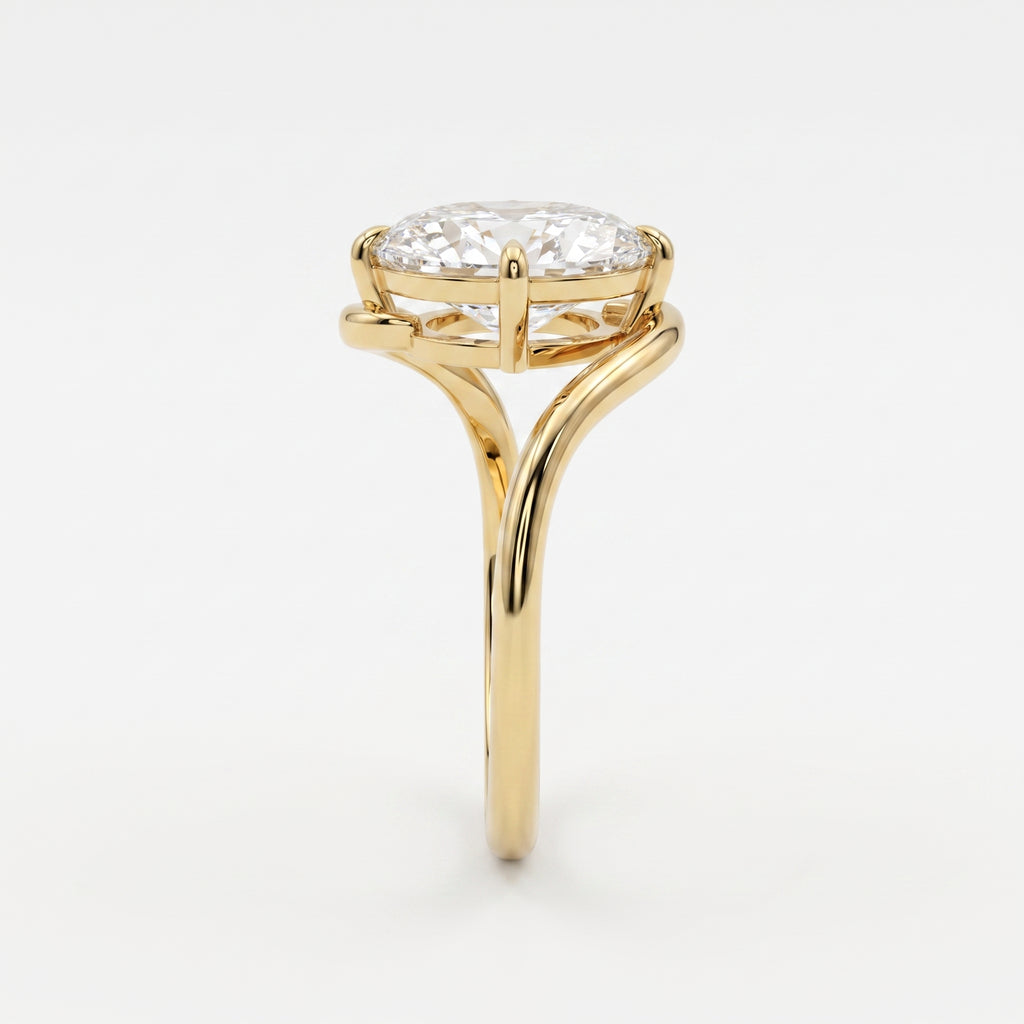 Modern Twist Elongated cushion cut diamond Solitaire ring