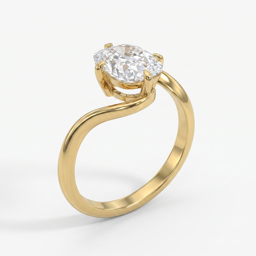 Modern Twist Elongated cushion cut diamond Solitaire ring