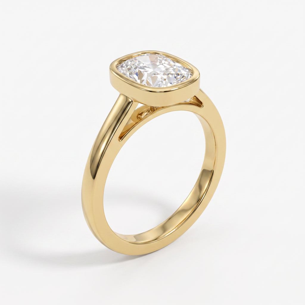 Luxury Bezel Set Long Cushion Diamond Solitaire Ring
