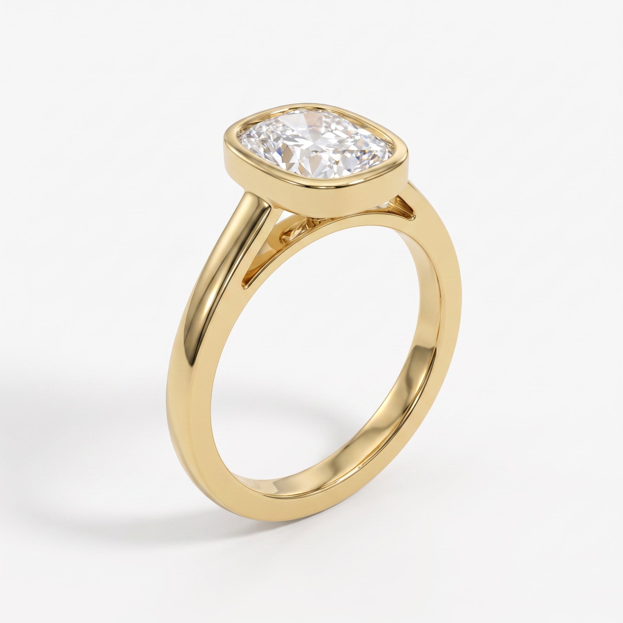 Luxury Bezel Set Long Cushion Diamond Solitaire Ring