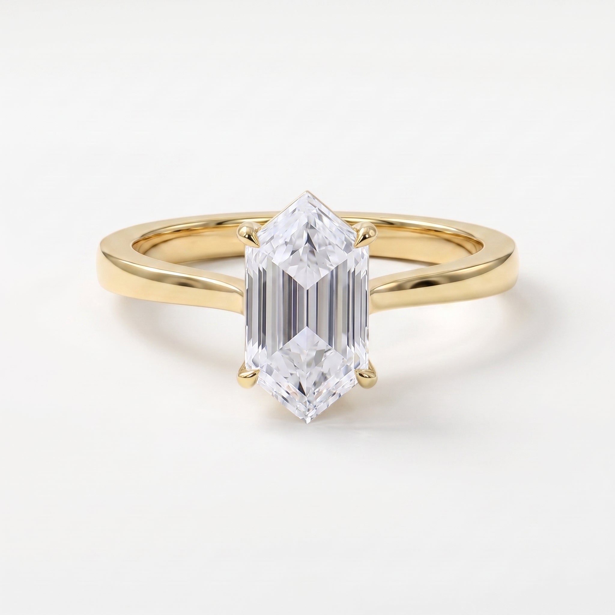 Elongated Hexagon Lab Diamond Solitaire Engagement Ring