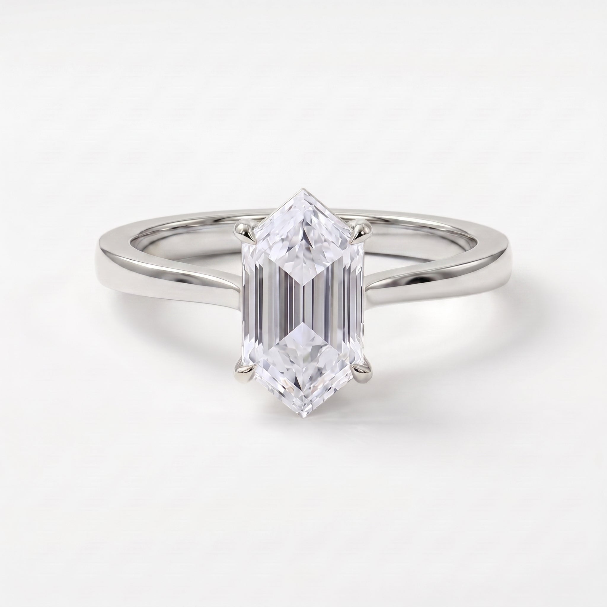 Elongated Hexagon Lab Diamond Solitaire Engagement Ring