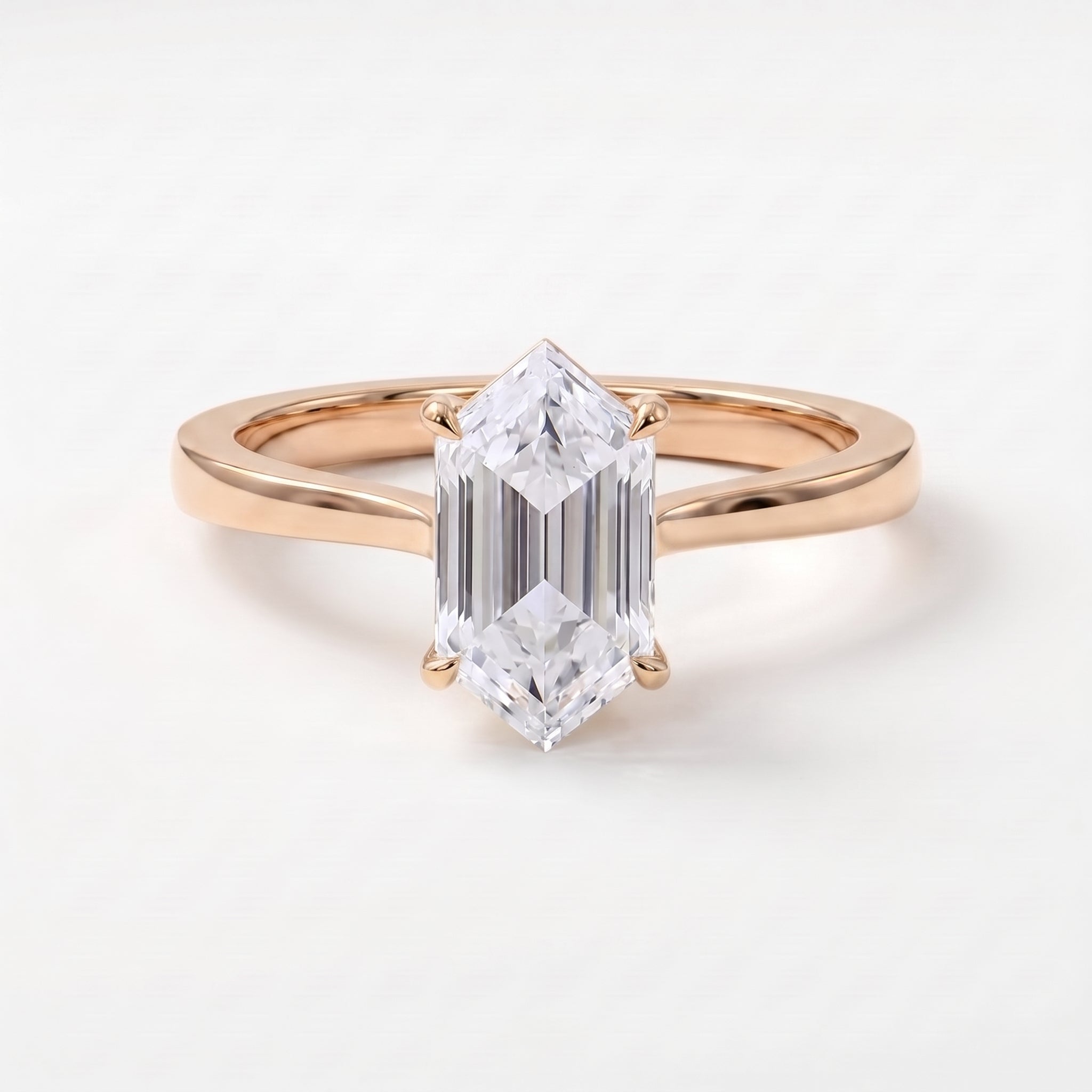 Elongated Hexagon Lab Diamond Solitaire Engagement Ring