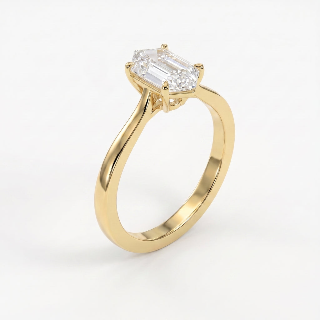 Elongated Hexagon Lab Diamond Solitaire Engagement Ring