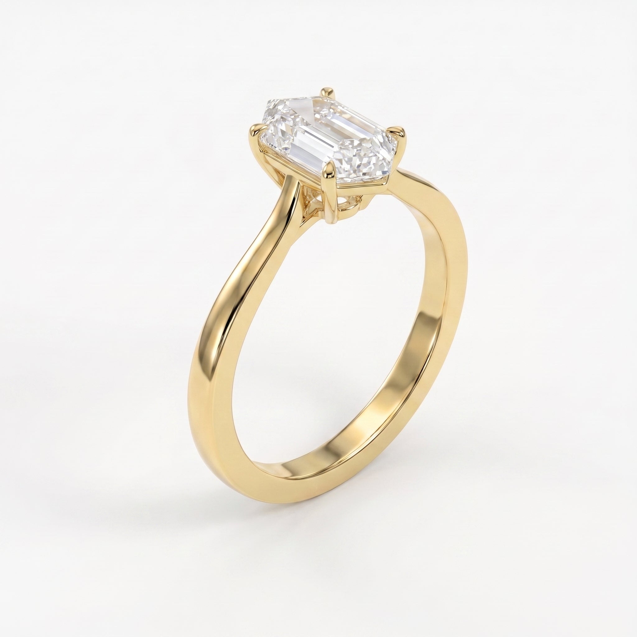 Elongated Hexagon Lab Diamond Solitaire Engagement Ring