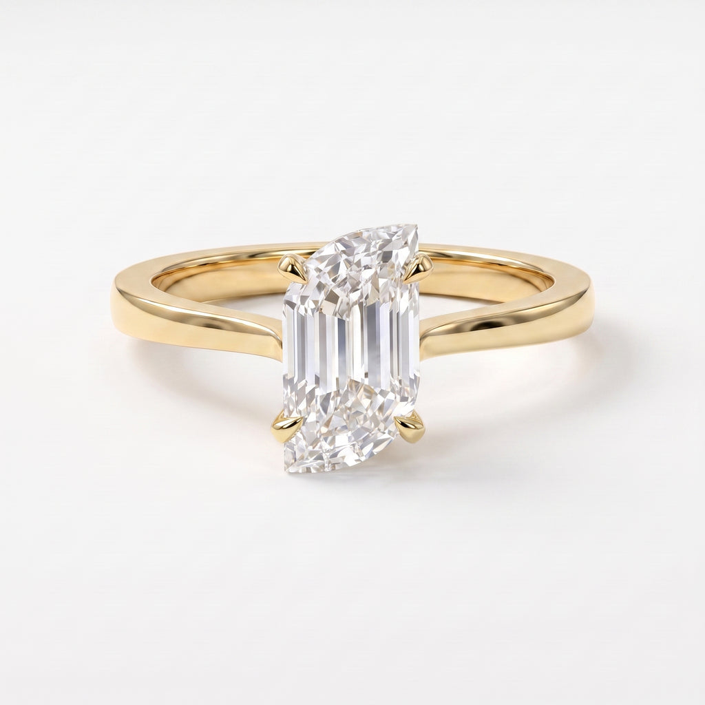 Flame Cut Lab Diamond Solitaire Engagement Ring