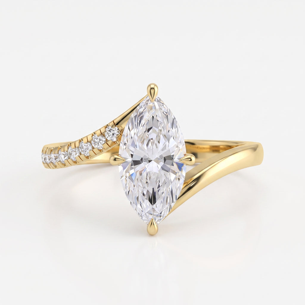 Modern Bypass Marquise  Side Stone Engagement Ring