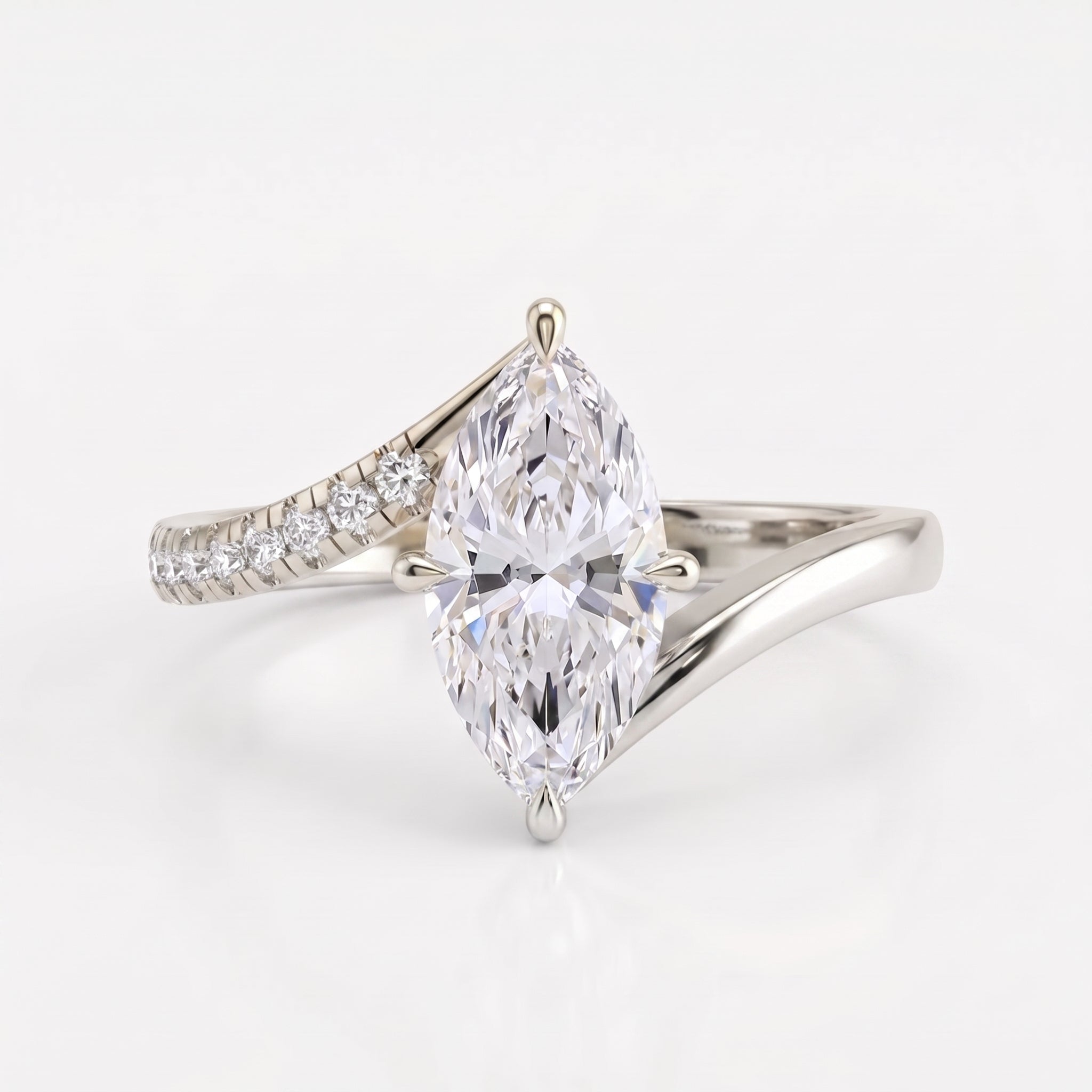 Modern Bypass Marquise  Side Stone Engagement Ring