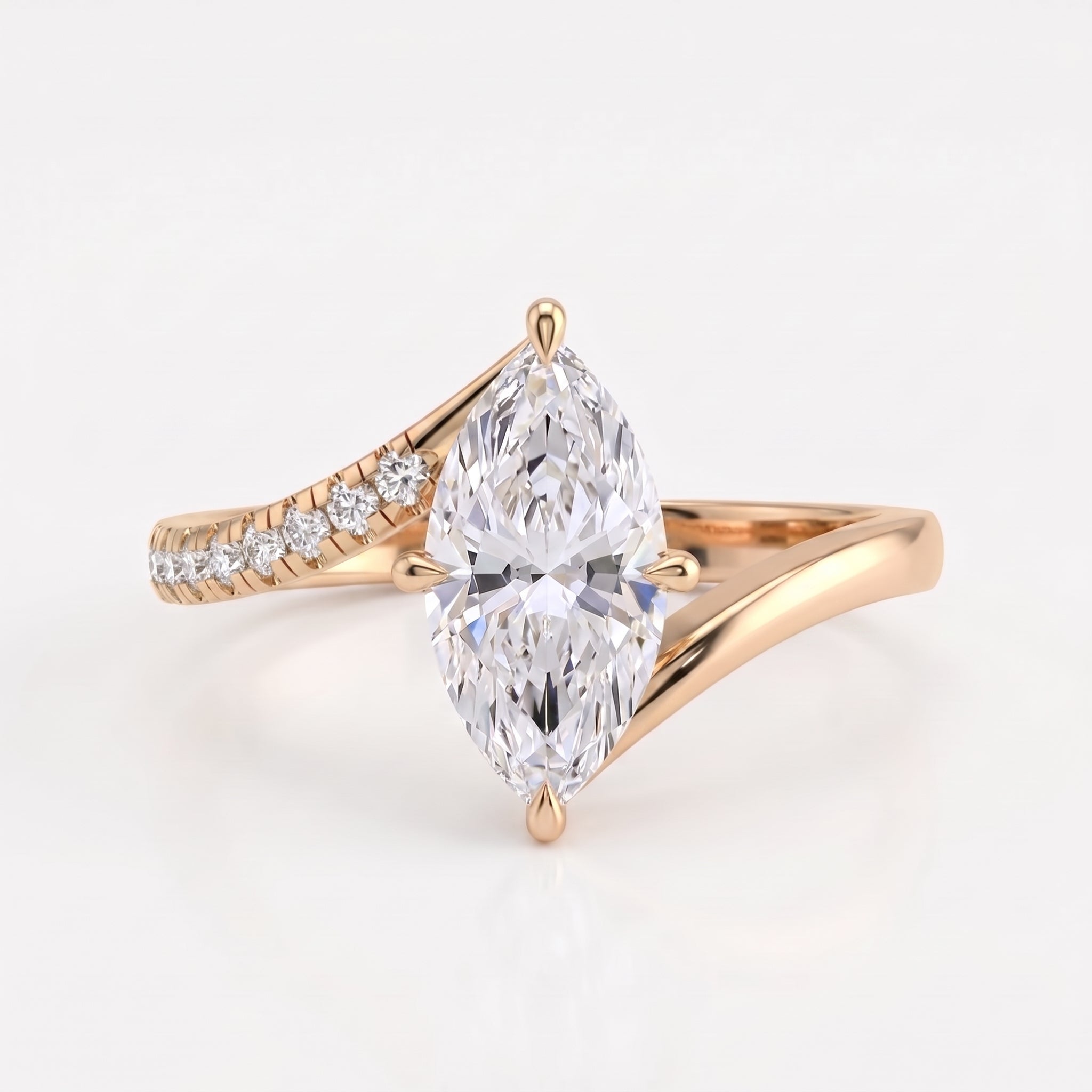 Modern Bypass Marquise  Side Stone Engagement Ring
