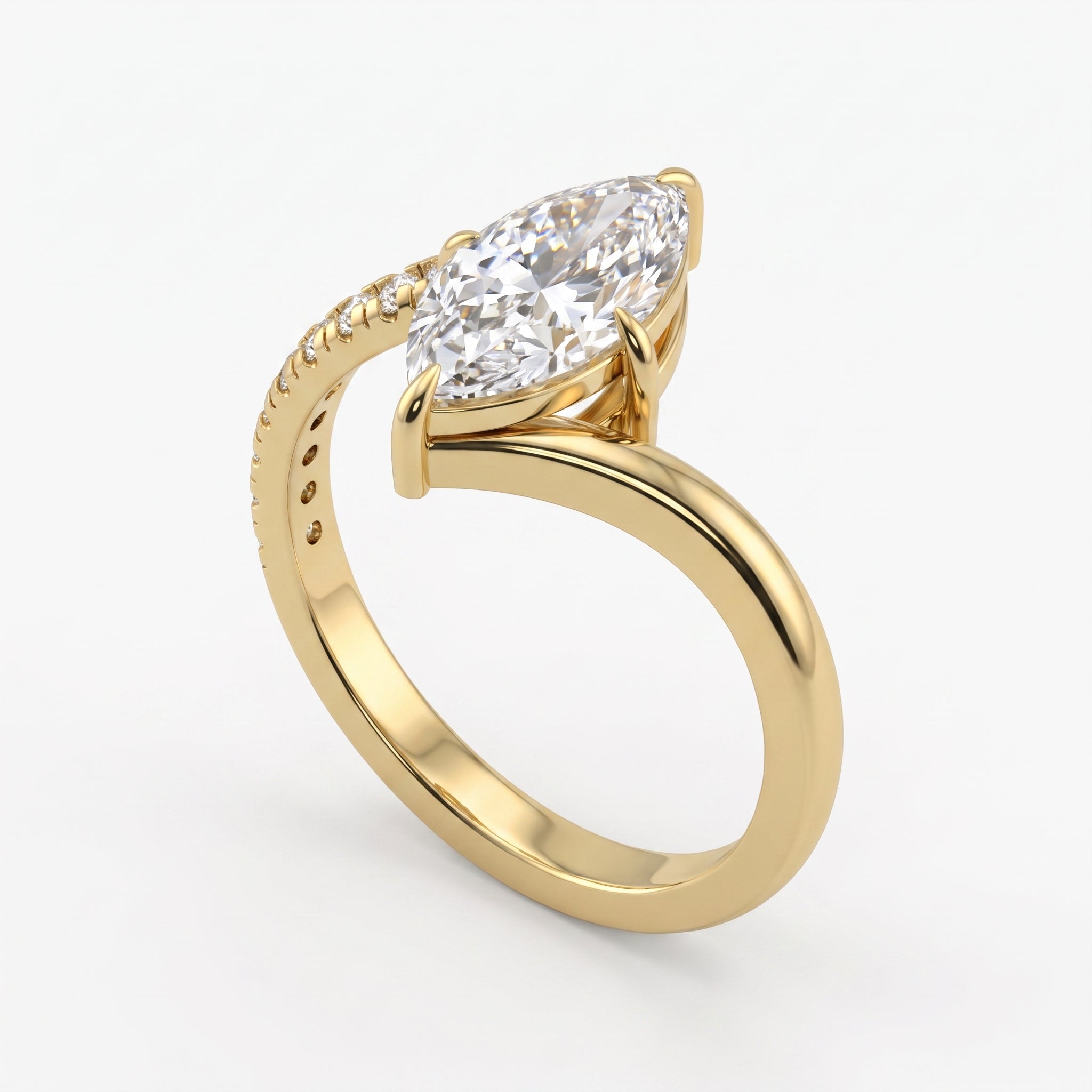Modern Bypass Marquise  Side Stone Engagement Ring