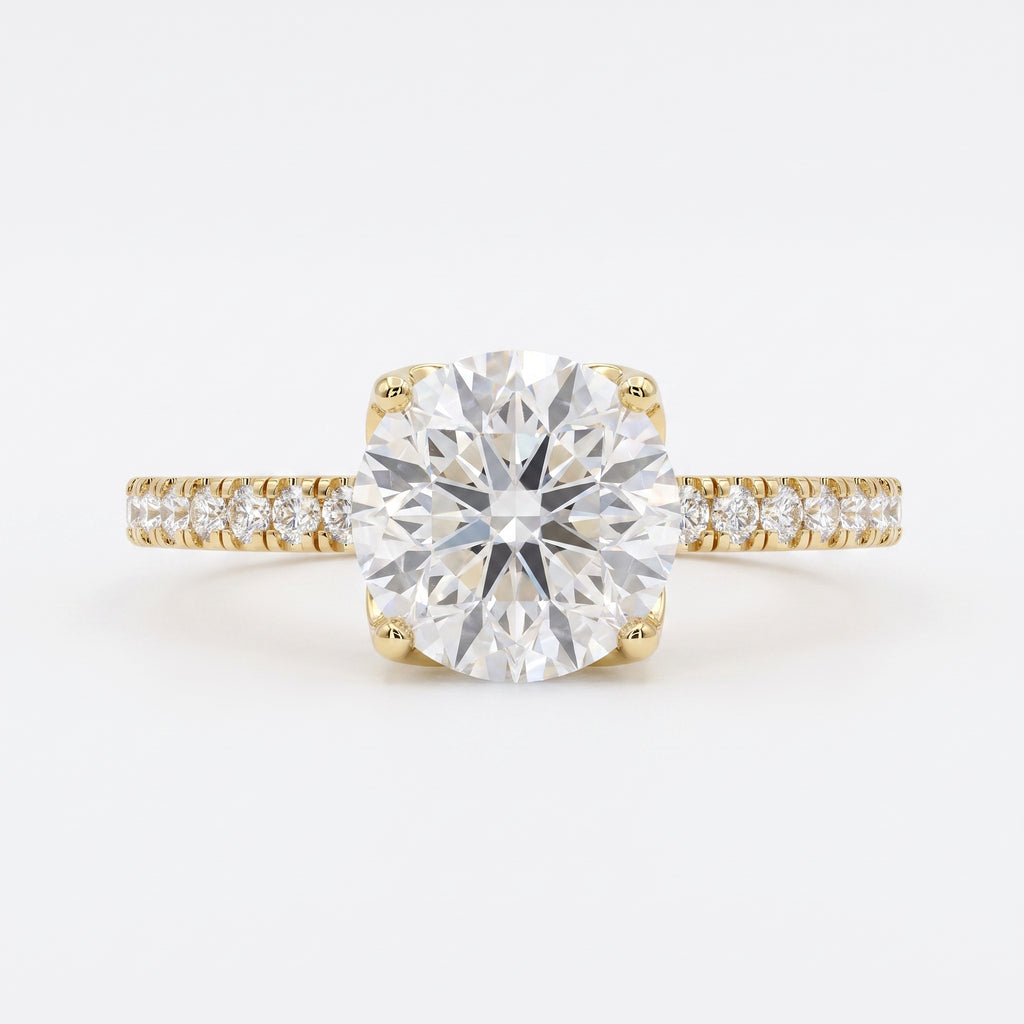 Round Brilliant Lab Grown Diamond  Pavé Side Stone Engagement Ring