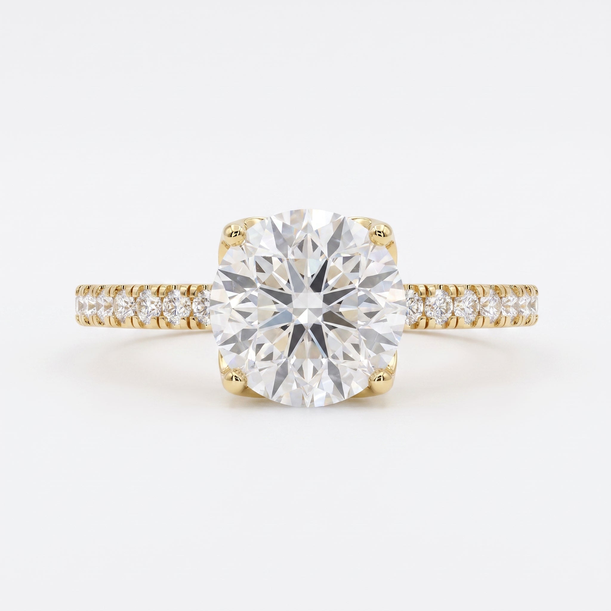 Round Brilliant Lab Grown Diamond  Pavé Side Stone Engagement Ring