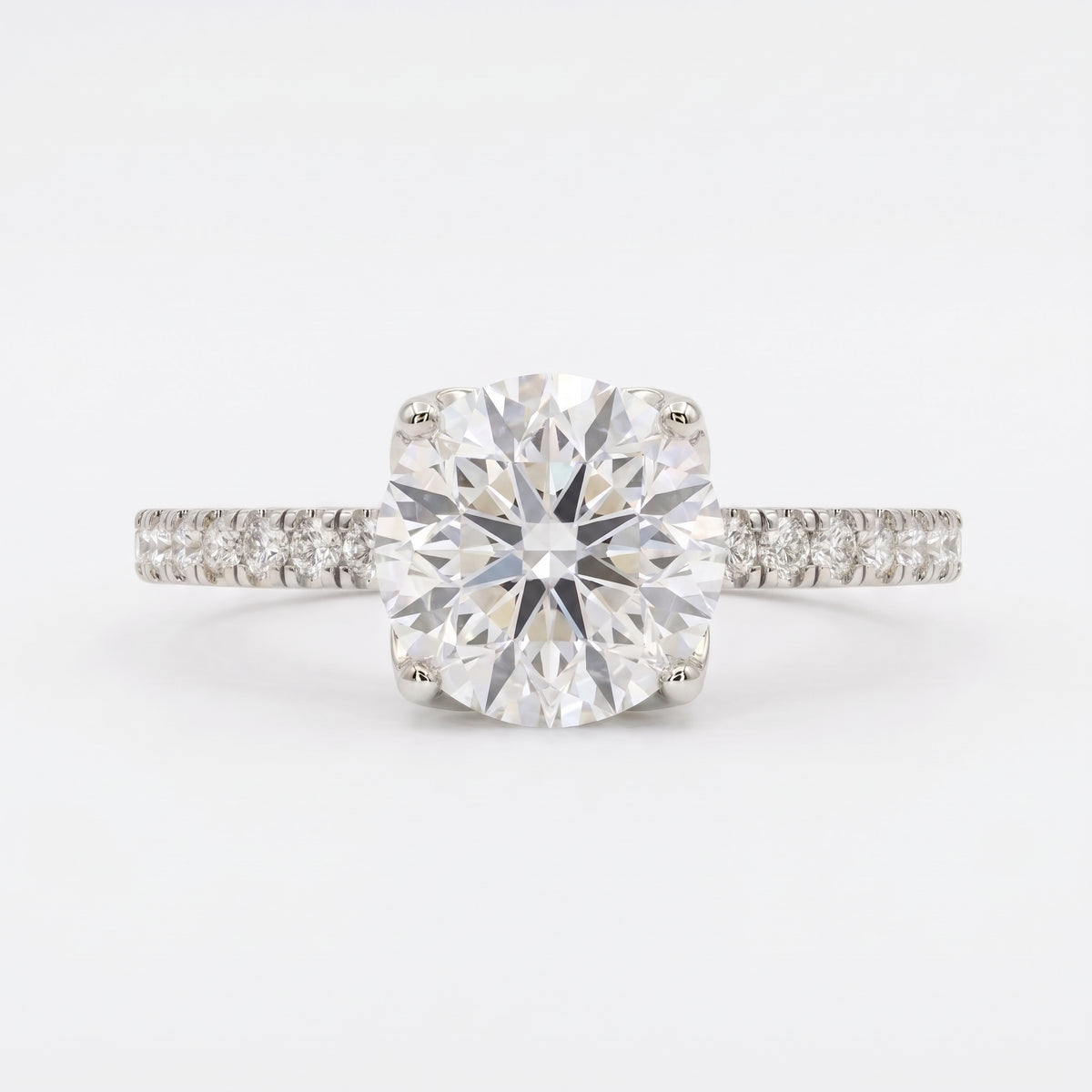 Round Brilliant Lab Grown Diamond  Pavé Side Stone Engagement Ring