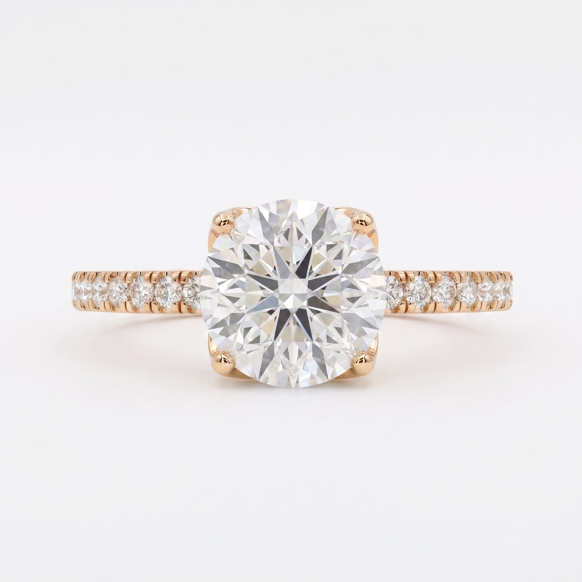 Round Brilliant Lab Grown Diamond  Pavé Side Stone Engagement Ring