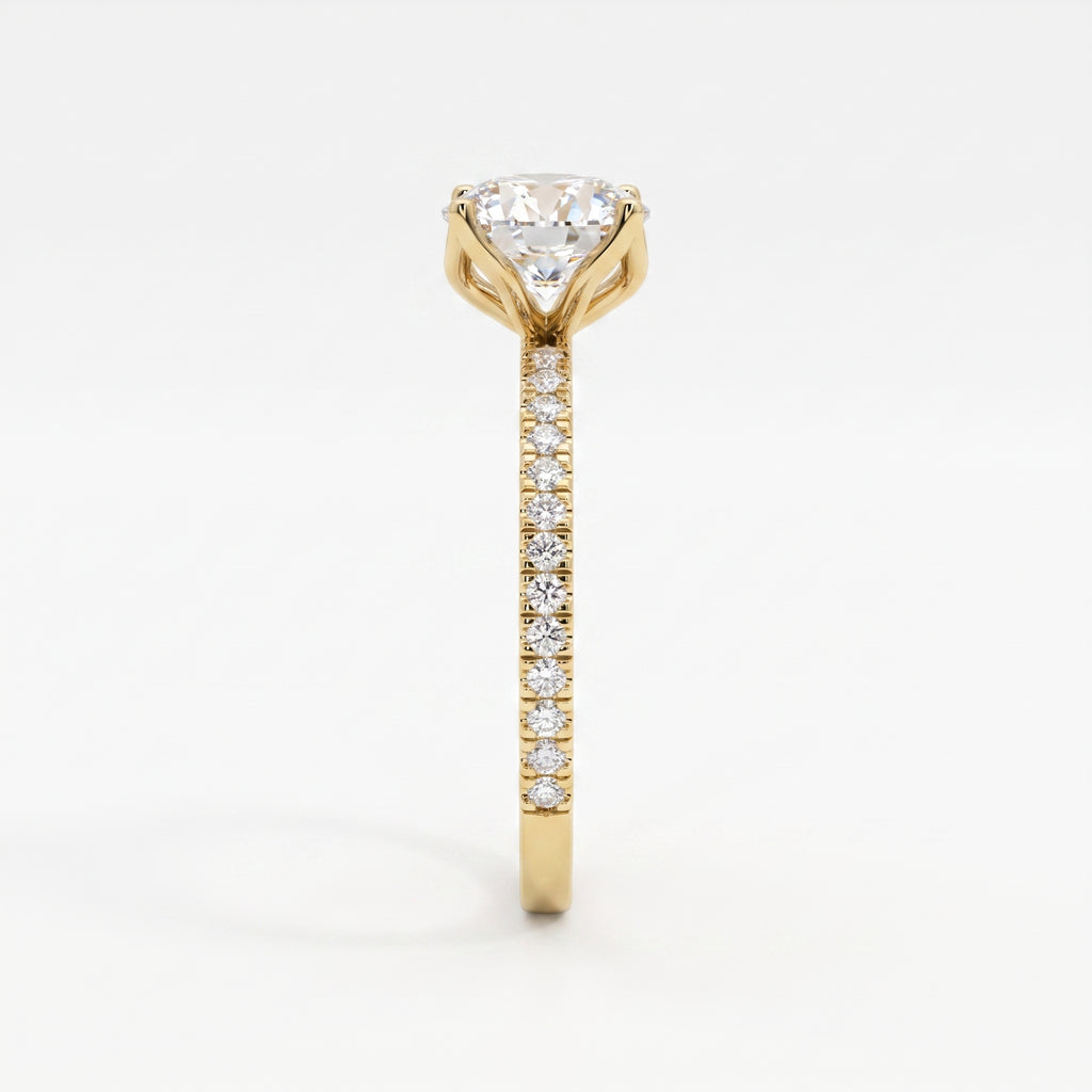 Round Brilliant Lab Grown Diamond  Pavé Side Stone Engagement Ring