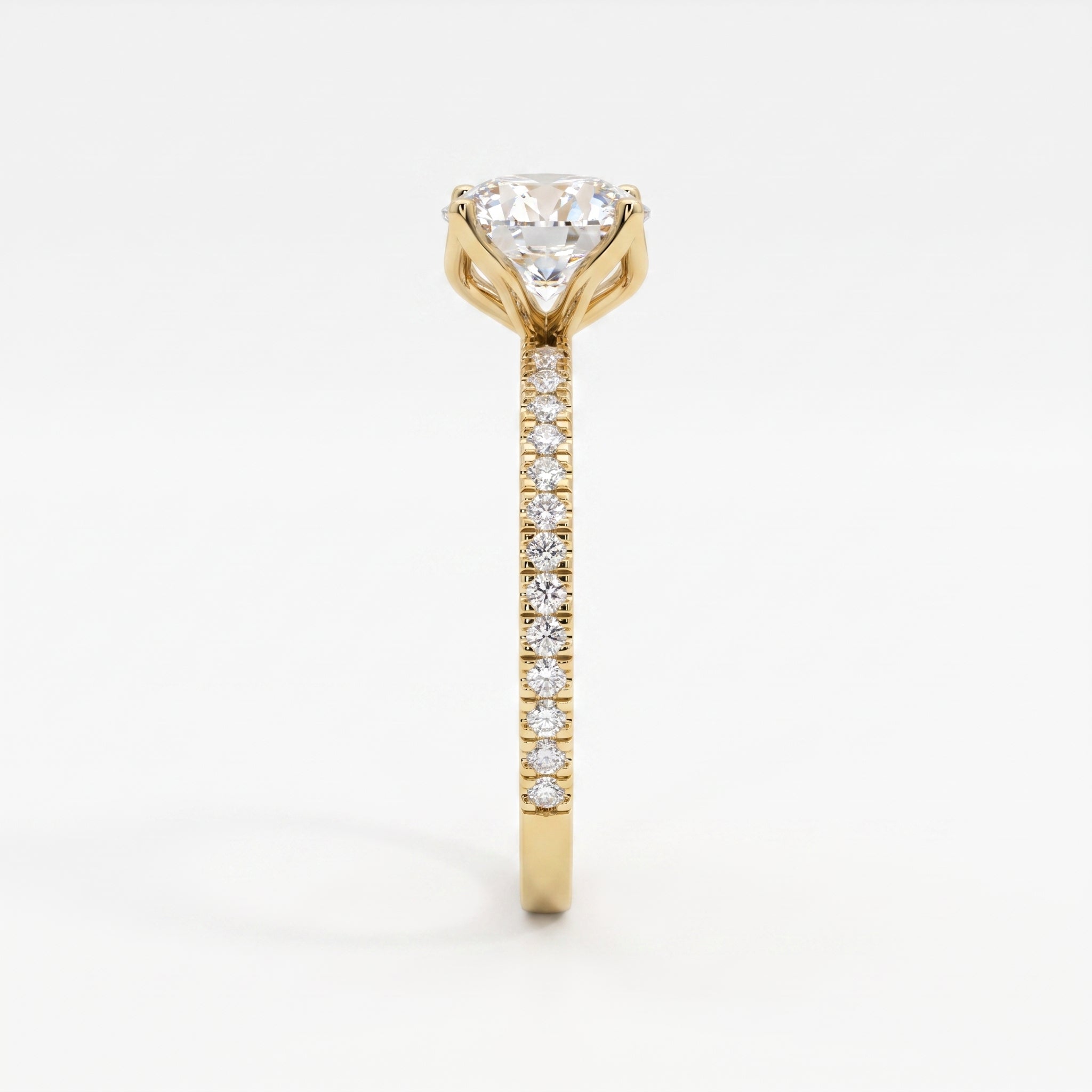 Round Brilliant Lab Grown Diamond  Pavé Side Stone Engagement Ring