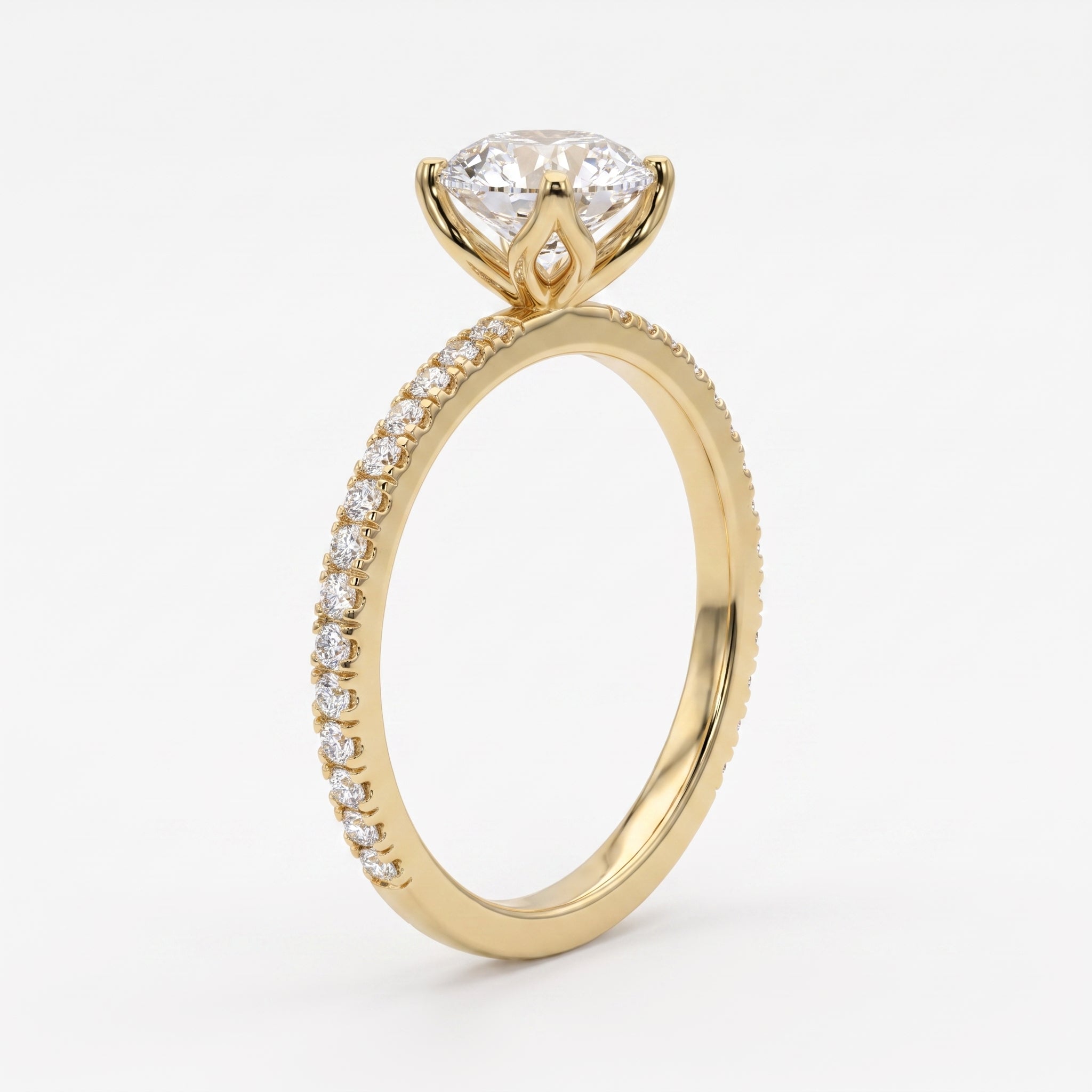 Round Brilliant Lab Grown Diamond  Pavé Side Stone Engagement Ring