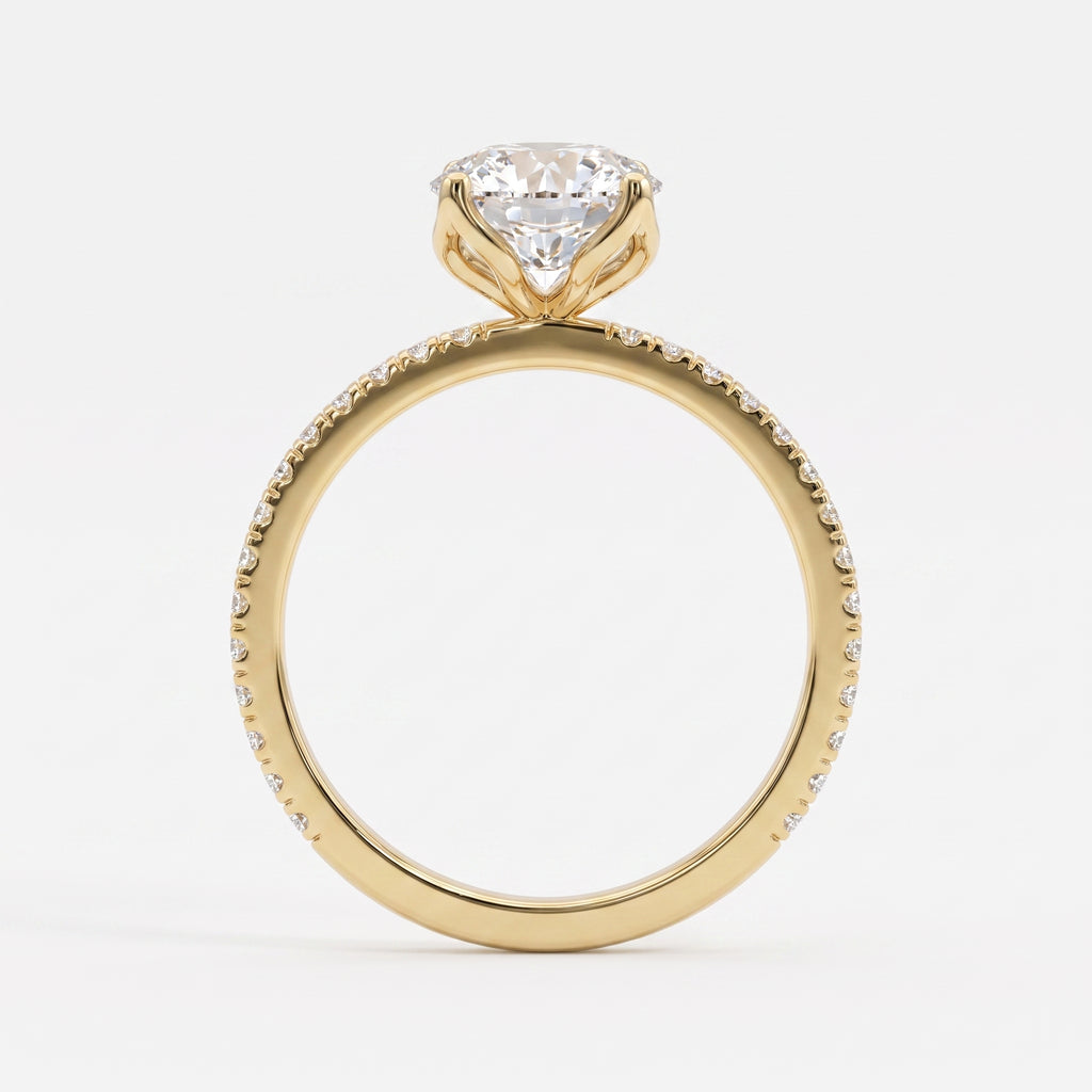 Round Brilliant Lab Grown Diamond  Pavé Side Stone Engagement Ring