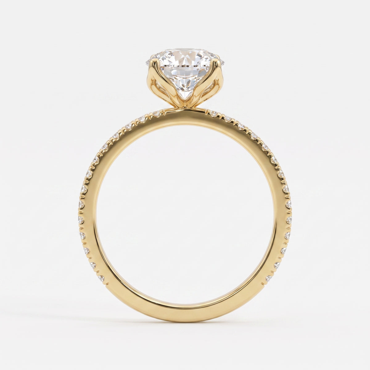 Round Brilliant Lab Grown Diamond  Pavé Side Stone Engagement Ring