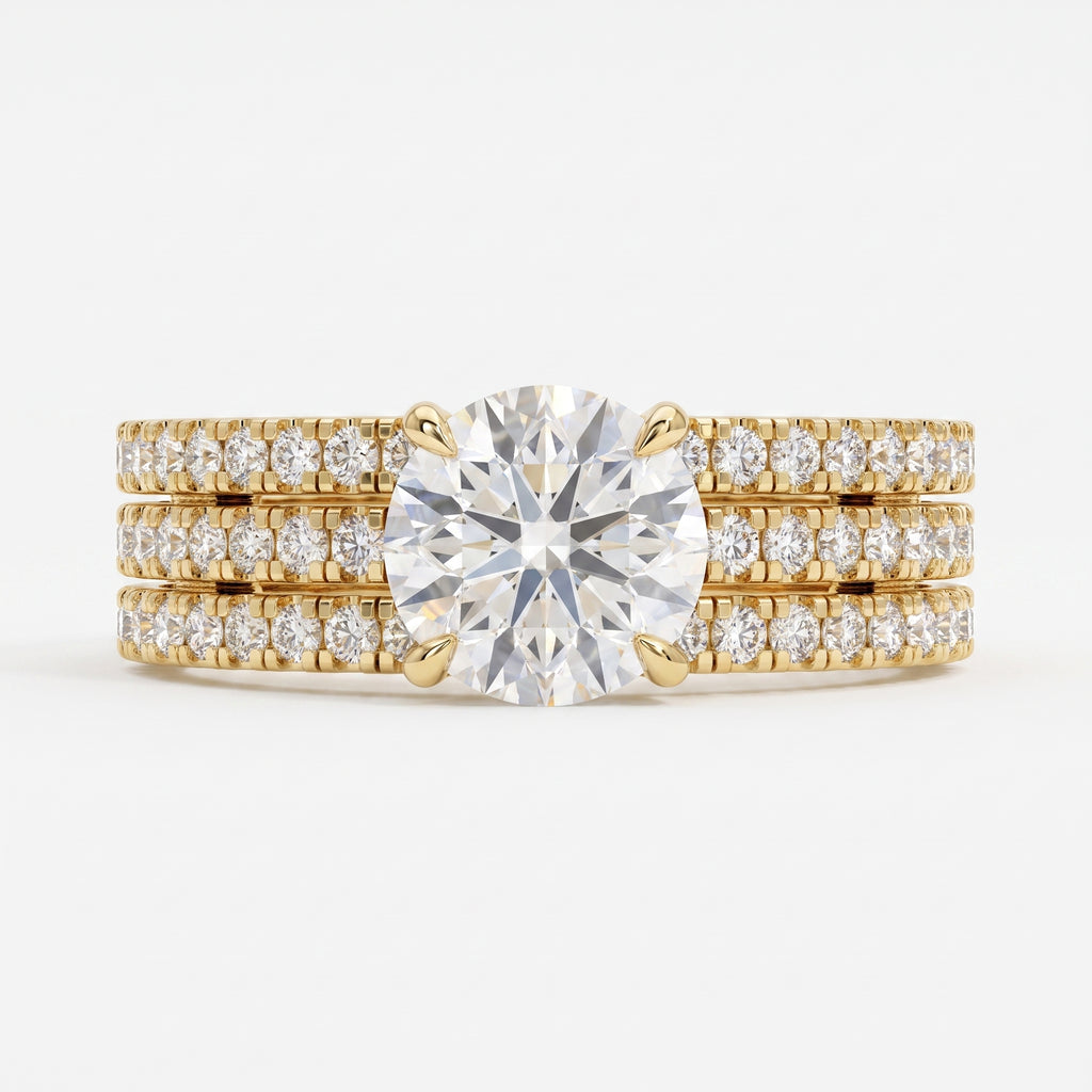 3 Row Round Diamond Statement Side Stone Ring