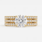 3 Row Round Diamond Statement Side Stone Ring